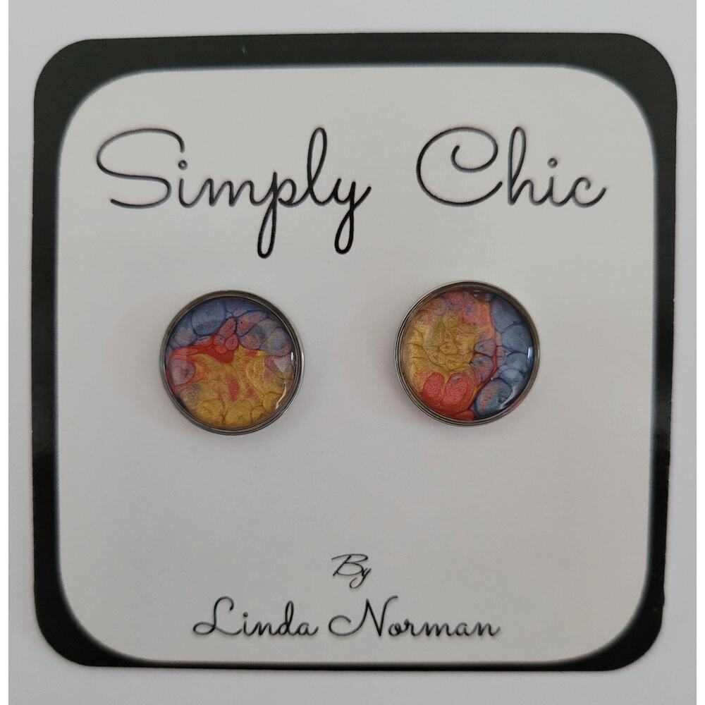 Earrings Oil and Resin Stud with Lux Pouch  Old Money, Classic, Artsy,
